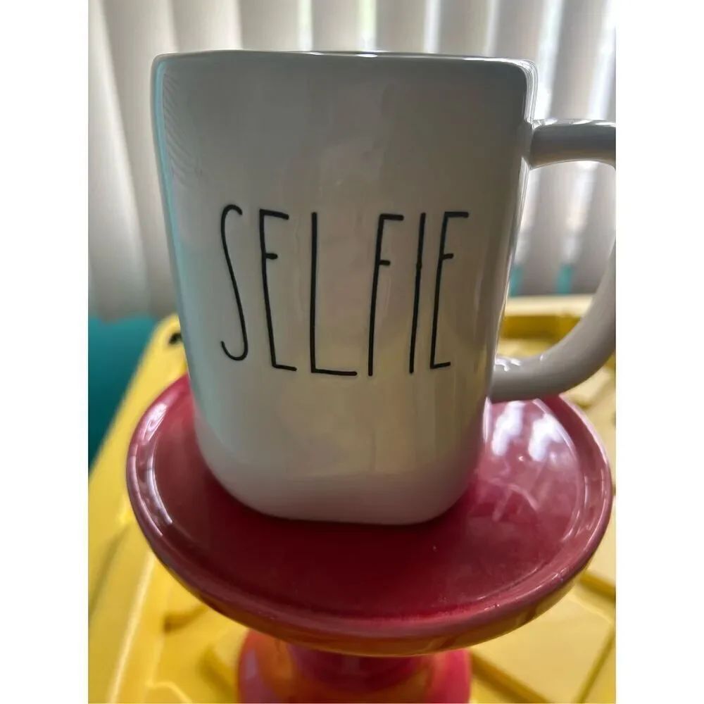 Rae Dunn By Magenta White SELFIE Ceramic Mug with Black LL Name Letter Tea Mug